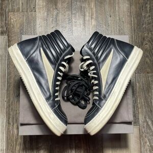 Rick Owens Black and Cream High-Top Sneakers